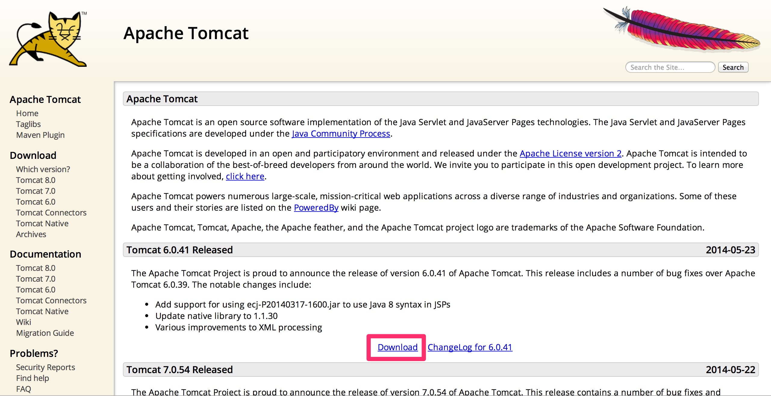 Tomcatのダウンロード1