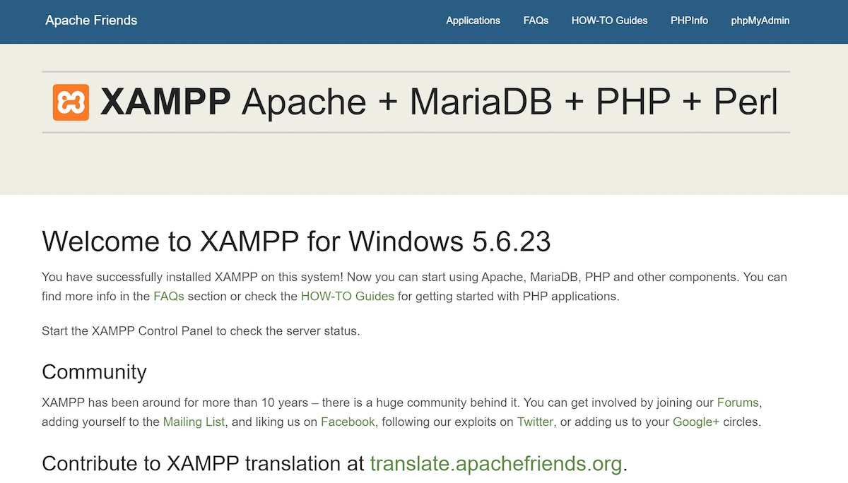 XAMPP デフォルトページをブラウザで表示