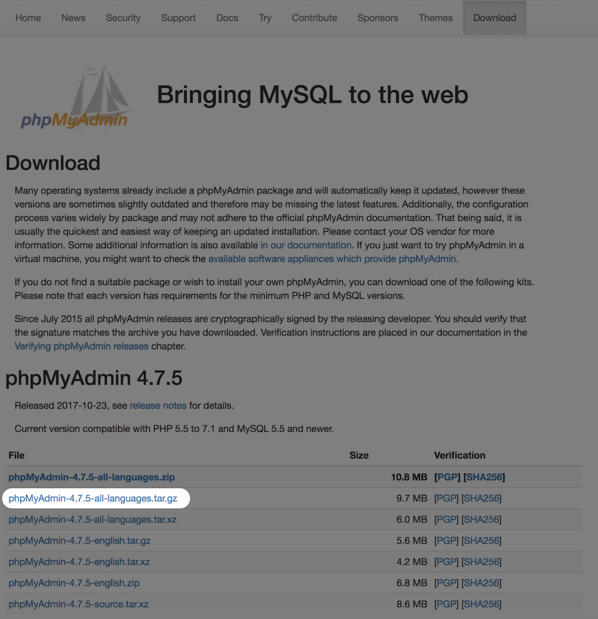 phpMyAdmin Download