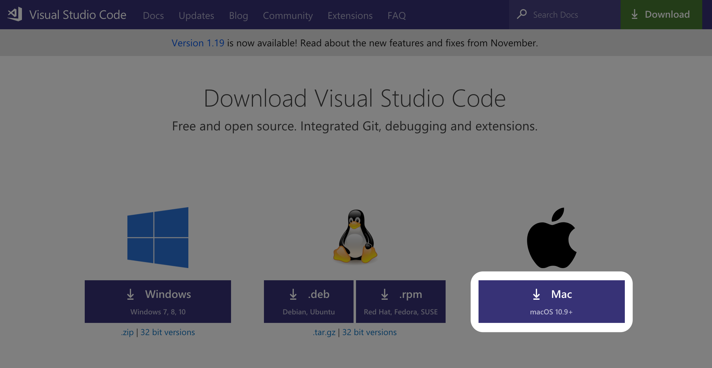 Visual Studio Code ダウンロード