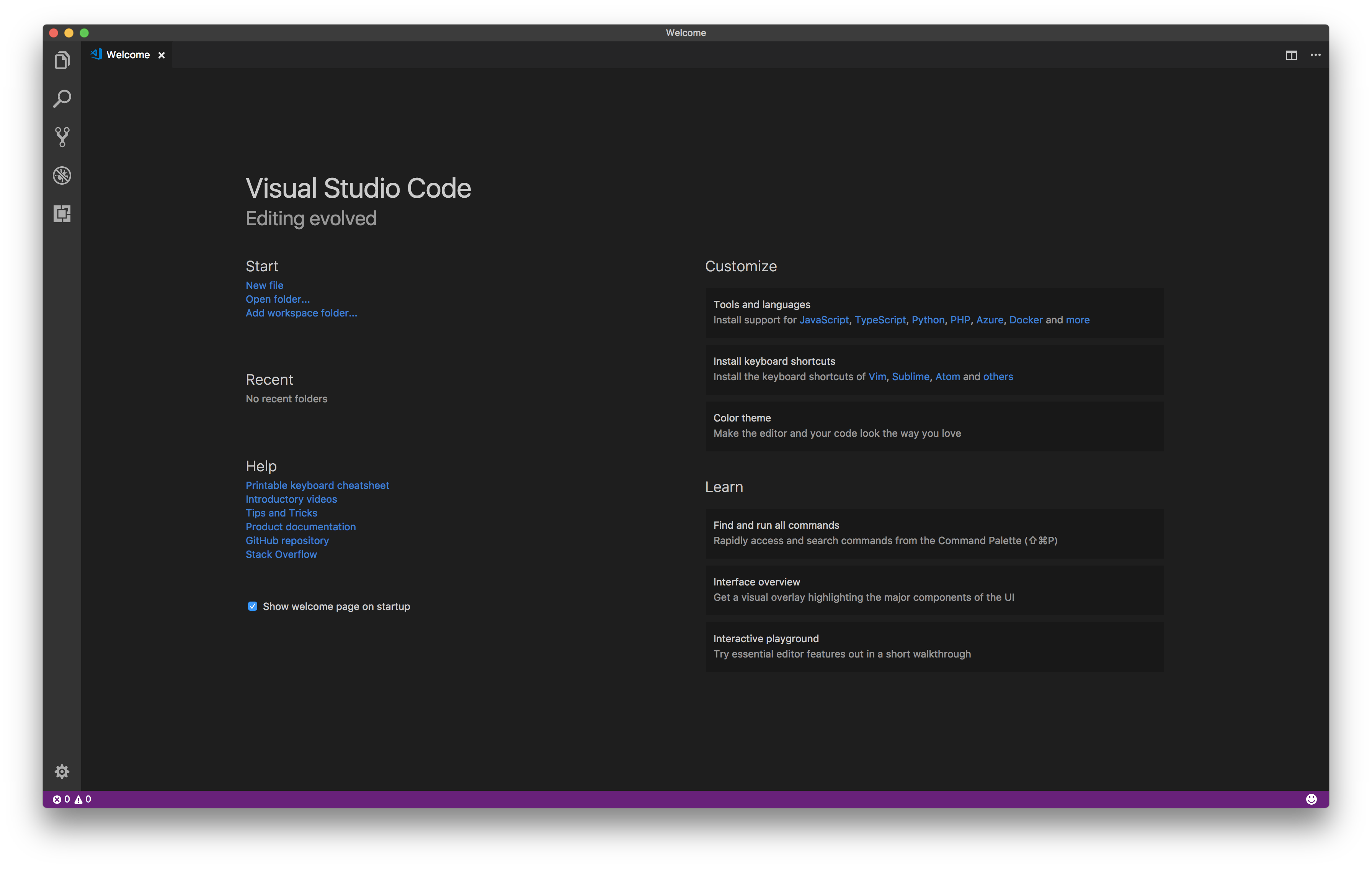 Visual Studio Code welcome画面